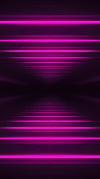 Abstract pink futuristic background. Space from glowing neon light triangle tubes of astera on black background. Technology, VJ concept. Led lamp. Horizontal view. Seamless loop 3d animation of 4K