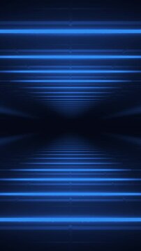 Abstract blue futuristic background. Space from glowing neon light tubes of astera on black background. Technology, VJ concept. Tunnel interior view from a triangle. Led lamp. 3d loop animation of 4K