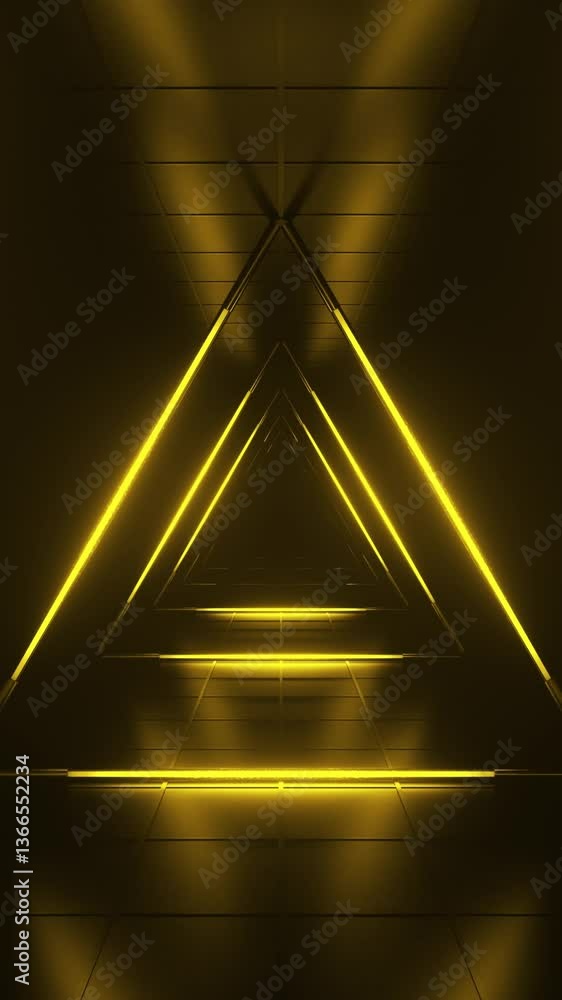 Poster abstract orange futuristic background. space from glowing neon light triangle tubes of astera on bla