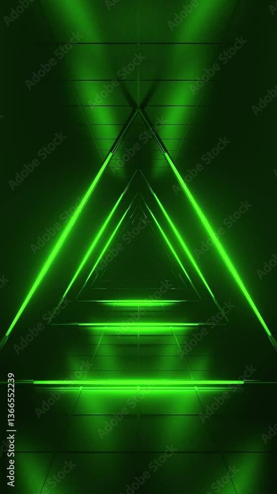 Poster abstract green futuristic background. space from glowing neon light tubes of astera on black backgro