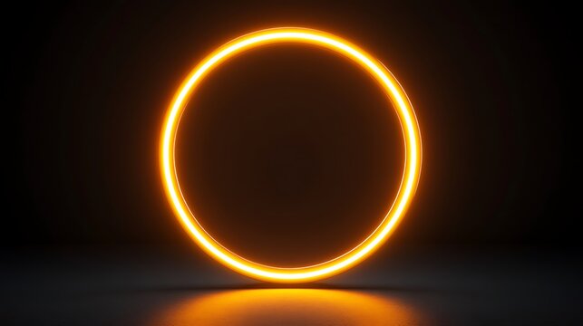 A bright orange neon ring glowing brightly in a dark setting