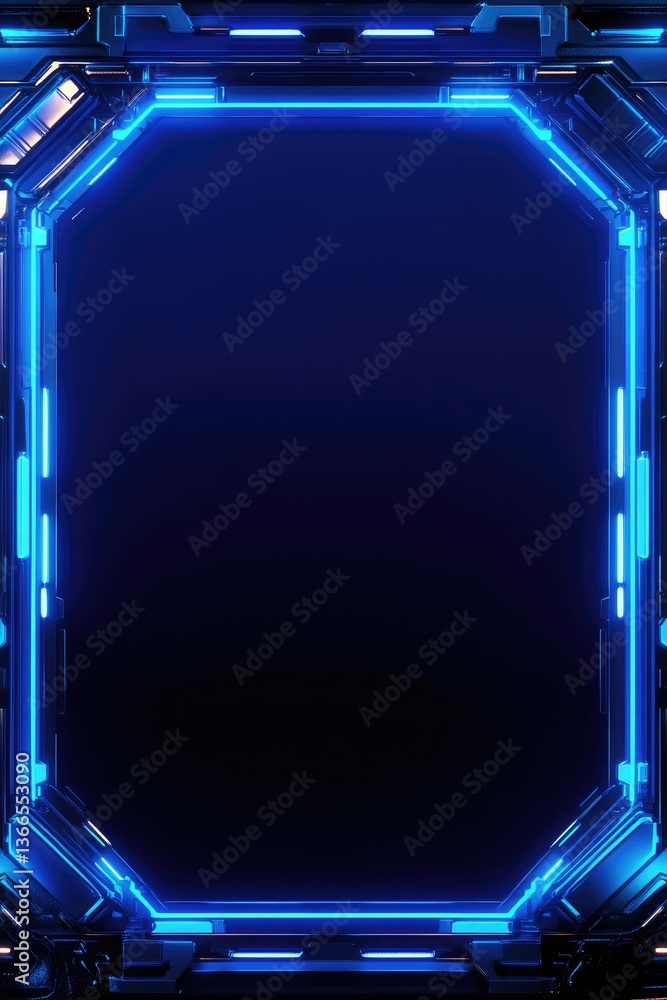 Poster futuristic frame with neon blue glows tech design for display