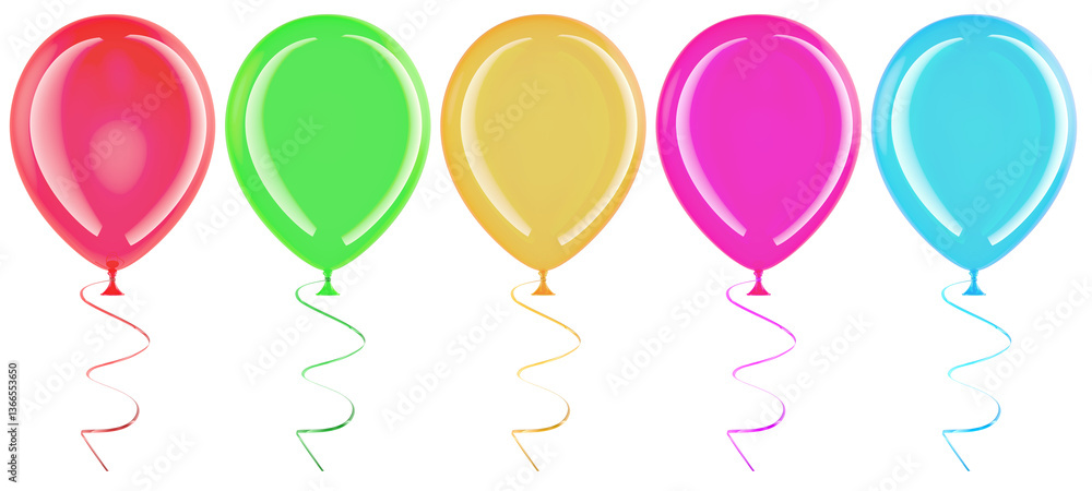 Poster set of colored party balloons, 3d rendering isolated on transparent background