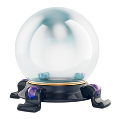 Clear Crystal Ball with stand, 3D rendering isolated on transparent background