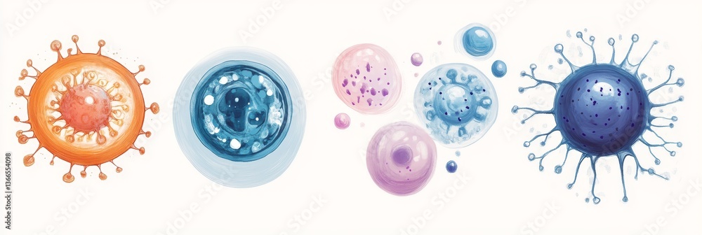 Poster artistic rendering of cells in various colors.