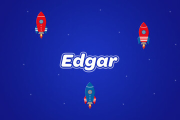 Edgar male boy name illustration in blue with rockets. © lhphotos