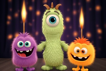 Fototapeta premium Three monsters are holding candles