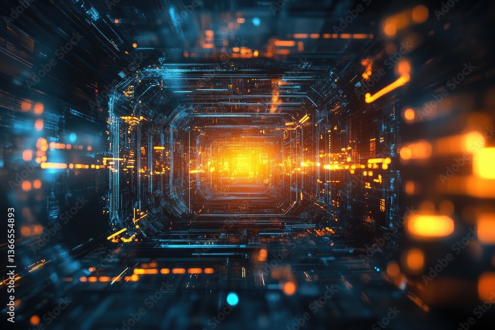 Aufkleber futuristic technology tunnel with glowing light exploring digital network concept