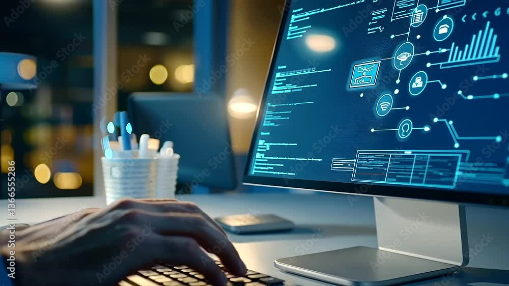Poster businessman leveraging a sleek computer for advanced digital workflow analysis.