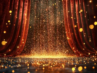 Magical Evening Scene of a Grand Theatre with Sparkling Lights and Rich Red Curtains