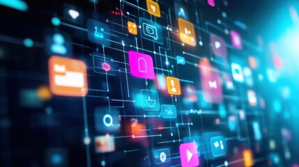 Obraz premium An AI powered system enhancing social media management by analyzing engagement data, AI-assisted content scheduling, and real-time analytics for optimized online presence