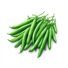 Fototapeta premium Fresh Vibrant Green Beans Stacked Gracefully on a Clean White Surface Ready for Culinary Use and Presentation