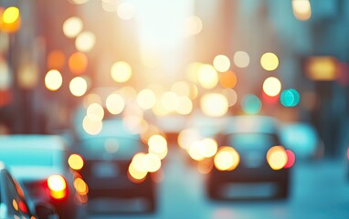 City Traffic Bokeh Lights with Car Headlights Creating Abstract Effect