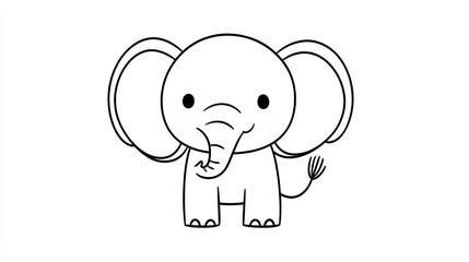 Fototapeta premium Playful Cartoon Elephant Drawing � Minimalist Line Art for Kids, Nursery Decor, and Children�s Book Illustrations