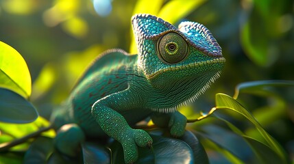 Chameleon close up green lizard exotic animal reptile wildlife nature tropical forest camouflage skin texture detail