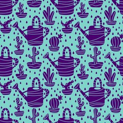 Spring garden seamless watering can pattern for wrapping paper and fabrics and linens and summer party accessories
