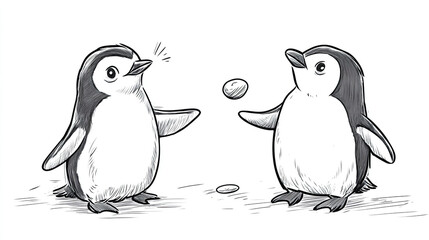 Naklejka premium Charming Cartoon Sketch of a Confident Penguin in a Playful Hand-Drawn Style for Digital Artists and Illustrators