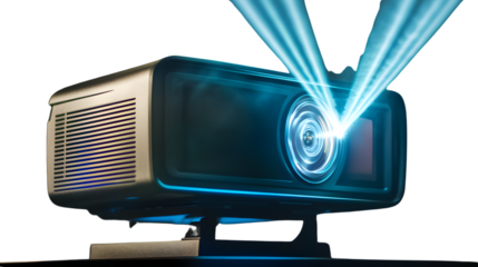 HighDefinition Projector Emitting Bright Light Beams for Home Theater and Presentation Setting