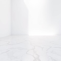 Obraz premium Gleaming marble tile floor reflecting light on a pristine white wall, interior design, interior