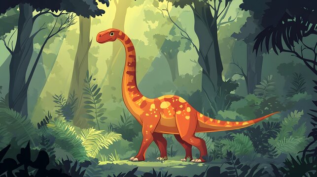 Omeisaurus: A Majestic Long-Necked Prehistoric Dinosaur Character Illustration