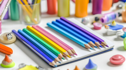 Colorful Pencils and Art Supplies on a White Desk