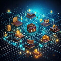 Fototapeta premium Decentralized Finance (DeFi) with Multiple Interconnected Digital Wallets and Secure Blockchain Transactions
