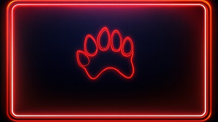 A glowing red paw print graphic displayed on a dark background