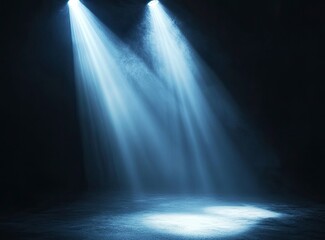 Dramatic Spotlights Shining Down Onto Empty Stage with Smoke Effect