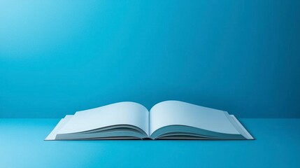 Blank Magazine Mockup Template with Open Pages on Bright Blue Background for Creative Design Projects