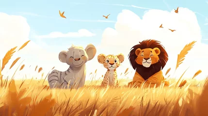 Cute lion family illustration for kids wallpaper and background cartoon animal safari jungle wildlife art
