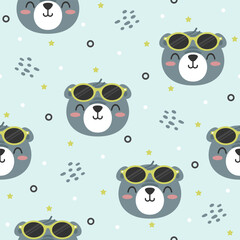 Cool bear hand drawn seamless pattern design for print on fabric and other uses.
