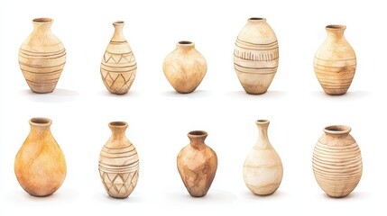 Beautiful collection of vases in neutral tones showcasing handcrafted pottery with unique artistic touches