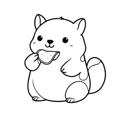 Obraz premium Cute and Clean Kawaii Line Art – Playful Animal Enjoying a Snack