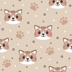Brown cat hand drawn seamless pattern design for print on fabric and other uses.