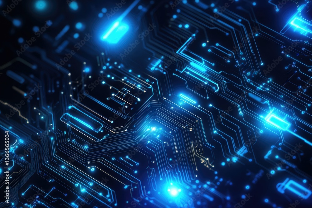 Poster illuminated circuit board close-up displaying modern technology and digital connectivity