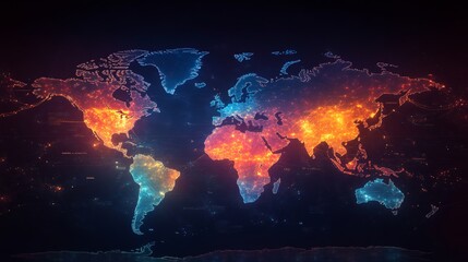 Heat map showing geographical data distribution business analytics global markets colorful display