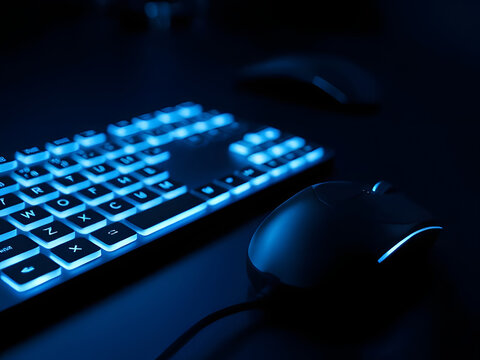 Illuminated Keyboard and Mouse Setup Gaming, Technology, Computer Accessories, Blue Light Keyboard, Gaming Gear. - Powered by Adobe