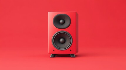 Modern Red Speaker on Solid Color Background, Stylish Audio Device for Music Enthusiasts and Home Decor