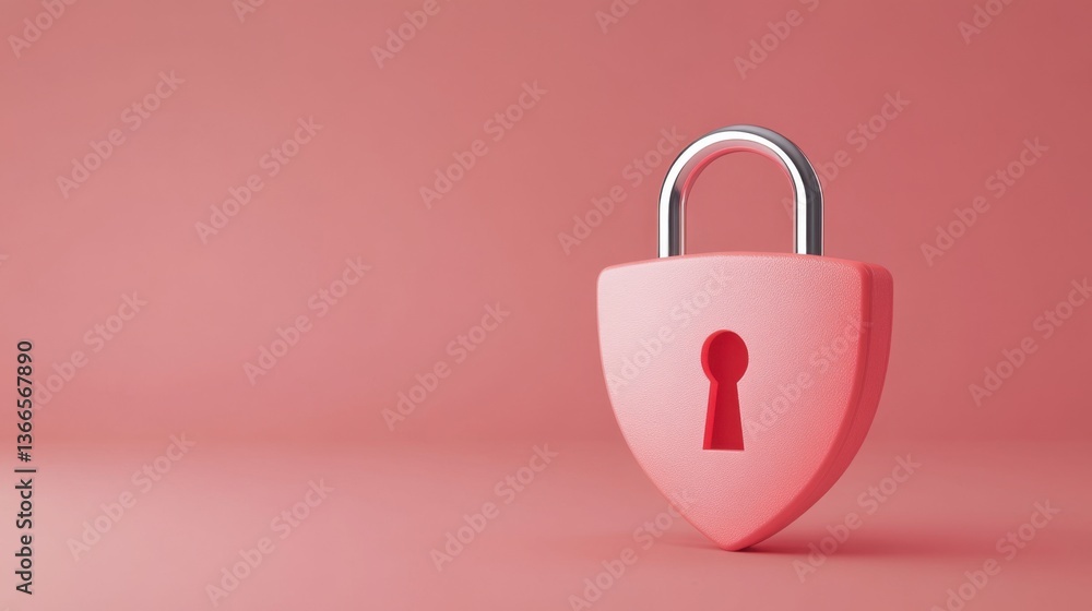 Poster pink lock symbol on soft coral background representing security and protection in modern design conc