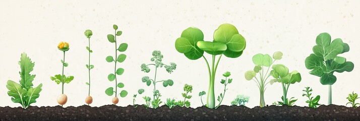 Growing plants in soil stages of growth