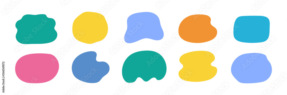 Poster Organic shape liquid form set. Round organic blob curve bubble abstract shape frame. Doodle abstract liquid blob, wavy fluid different form. Soft round oval pattern background. Vector illustration