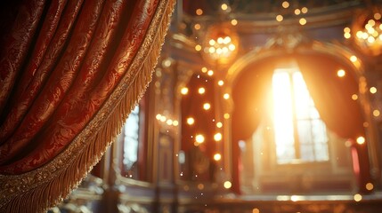 Obraz premium Radiant Golden Curtain with Shimmering Highlights in a Beautiful Bokeh Background