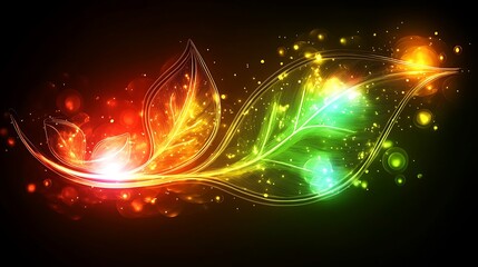 Obraz premium Colorful artistic representation of leaves using bright glowing lights