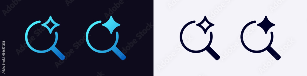 Aufkleber Ai magnifying glass icon features a star element, shown in two distinct color styles for tech themes.