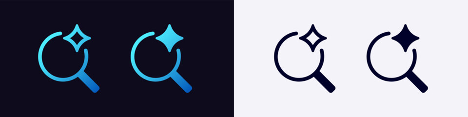Ai magnifying glass icon features a star element, shown in two distinct color styles for tech themes.