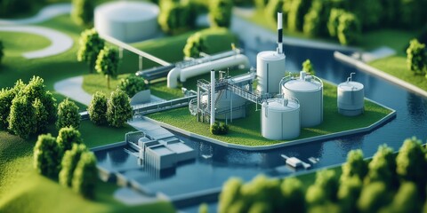 Obraz premium Detailed aerial view of a miniature industrial plant environment