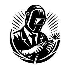 Skilled Welder in Action: Black & White Vector Logo Illustration