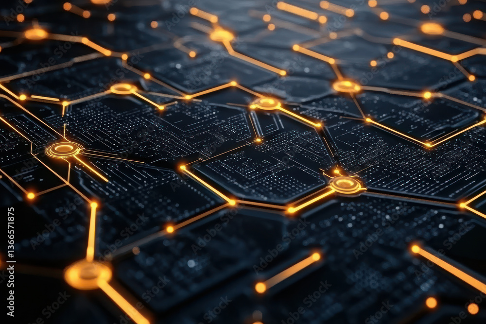 Poster abstract circuit board with glowing connections representing advanced technology and data transfer