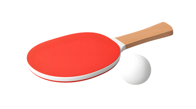 Table Tennis Equipment Red Paddle and White Ball on a Clean Background for Sports Fitness an
