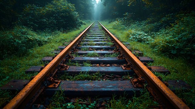 Train tracks in the forest